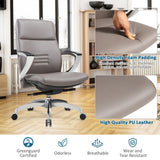 Executive Office Chair, Ergonomic Leather Office Chair Gray Office Chair with Adjustable Height and Tilt Function, 360° Swivel, Computer Office Chair