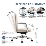 Low Back Chair, Ergonomic Leather Office Chair, Office Chair with Adjustable Height and Tilt Function, 360° Swivel, Large Tall Computer Chair, White