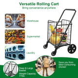 Folding shopping cart with 360 ° rotating wheels, suitable for grocery, laundry, books, luggage travel, 77 pound capacity, black