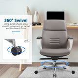 Executive Office Chair, Ergonomic Leather Office Chair Gray Office Chair with Adjustable Height and Tilt Function, 360° Swivel, Computer Office Chair
