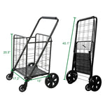 Folding shopping cart with 360 ° rotating wheels, suitable for grocery, laundry, books, luggage travel, 77 pound capacity, black