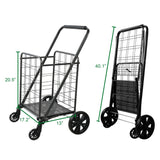 Folding shopping cart with 360 ° rotating wheels, suitable for grocery, laundry, books, luggage travel, 77 pound capacity, black
