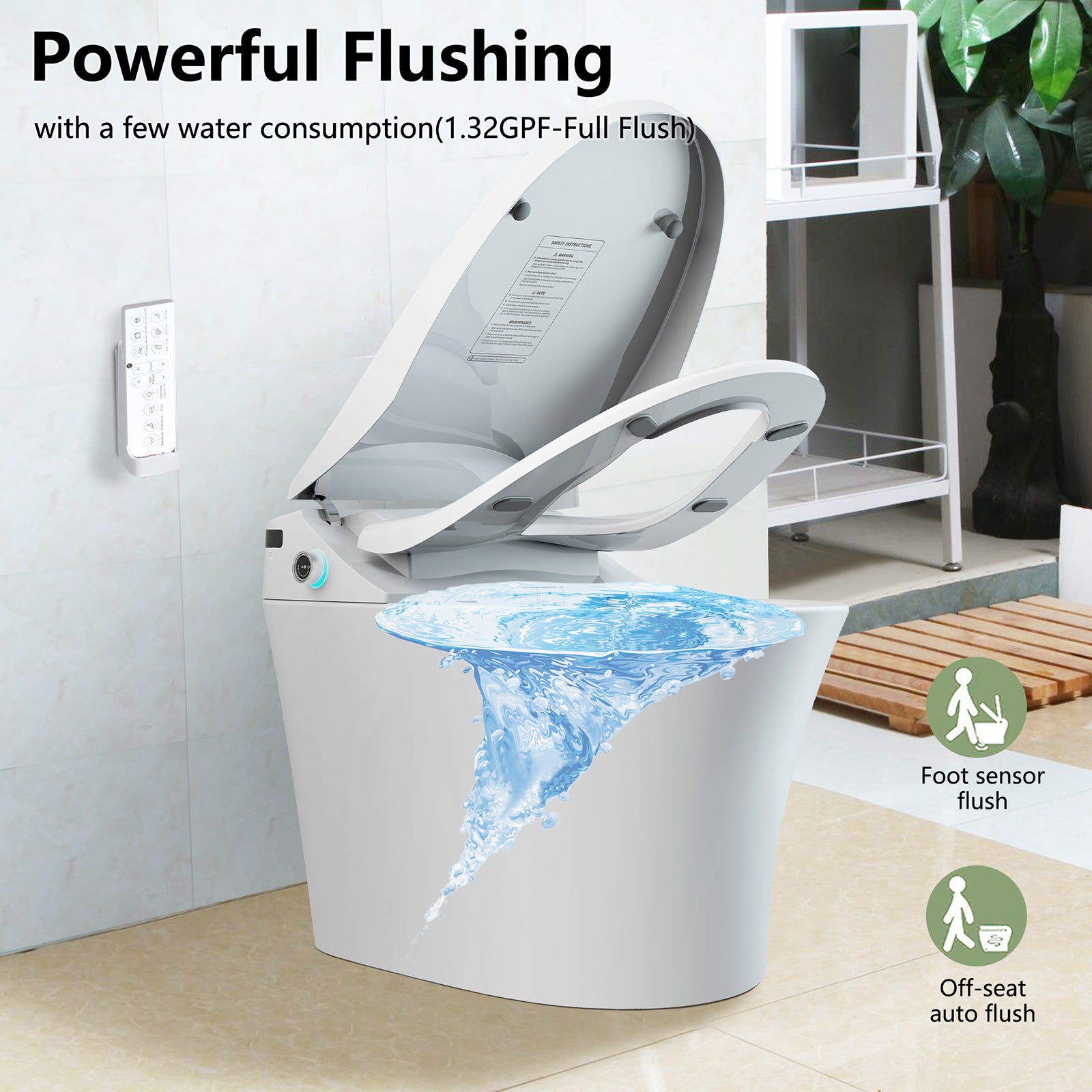 Smart Electronic Bidet Toilet with Heated Seat and Dryer, Foot Sensing Modern Toilet Bidet, One Piece Bidet Toilet Seat with Dual Auto Flush, Blackout Flush