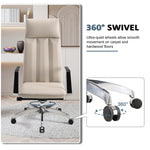 High Back Chair, Ergonomic Leather Office Chair, Office Chair with Adjustable Height and Tilt Function, 360° Swivel, Large Tall Computer Chair, White