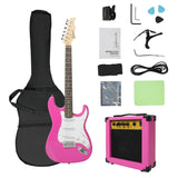 Entry Level Electric Guitar Set, 39" Teenage Electric Guitar w/ 15W Amplifier, Carrier Bag, Tuner, Strings, Picks, Cable, Pink