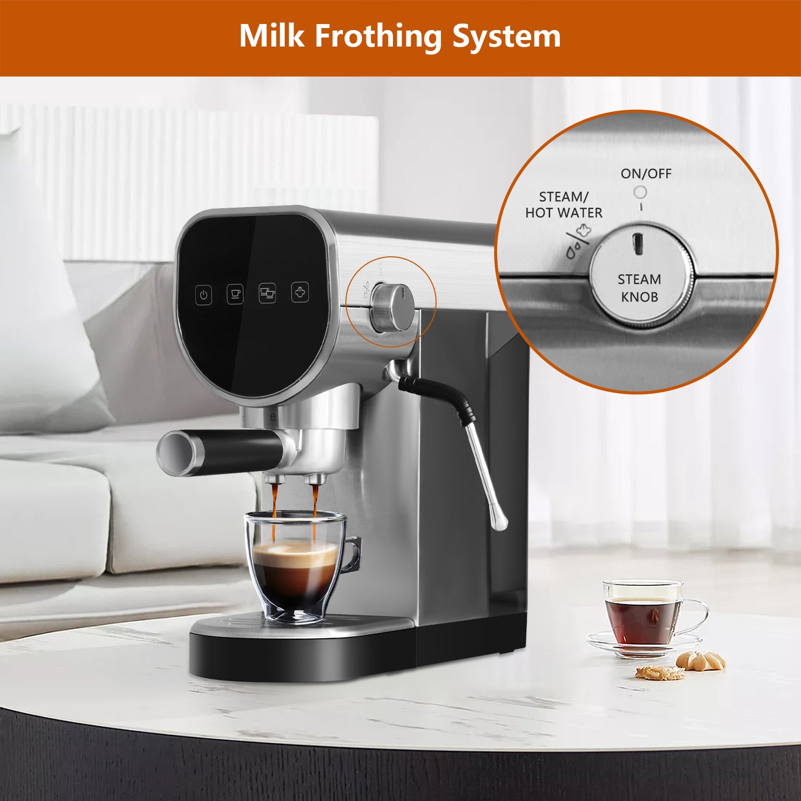 20 Bar Espresso Machine for Home with Milk Frother Wand, Coffee Maker with Digital Touch Screen