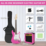 Entry Level Electric Guitar Set, 39" Teenage Electric Guitar w/ 15W Amplifier, Carrier Bag, Tuner, Strings, Picks, Cable, Pink