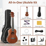 23-inch Mahogany Wood Ukulele, Wooden Electric Ukulele Starter for Adult Practice or Performance, with Tuner Tape and Full Accessories
