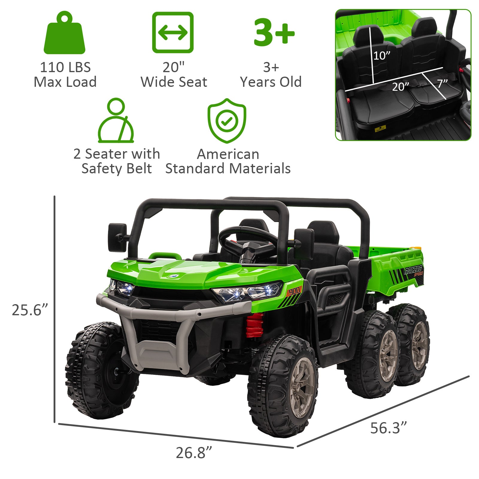 (Out of Stock) 2-Seater Dump Truck 24V Battery with Remote Control EVA Wheels