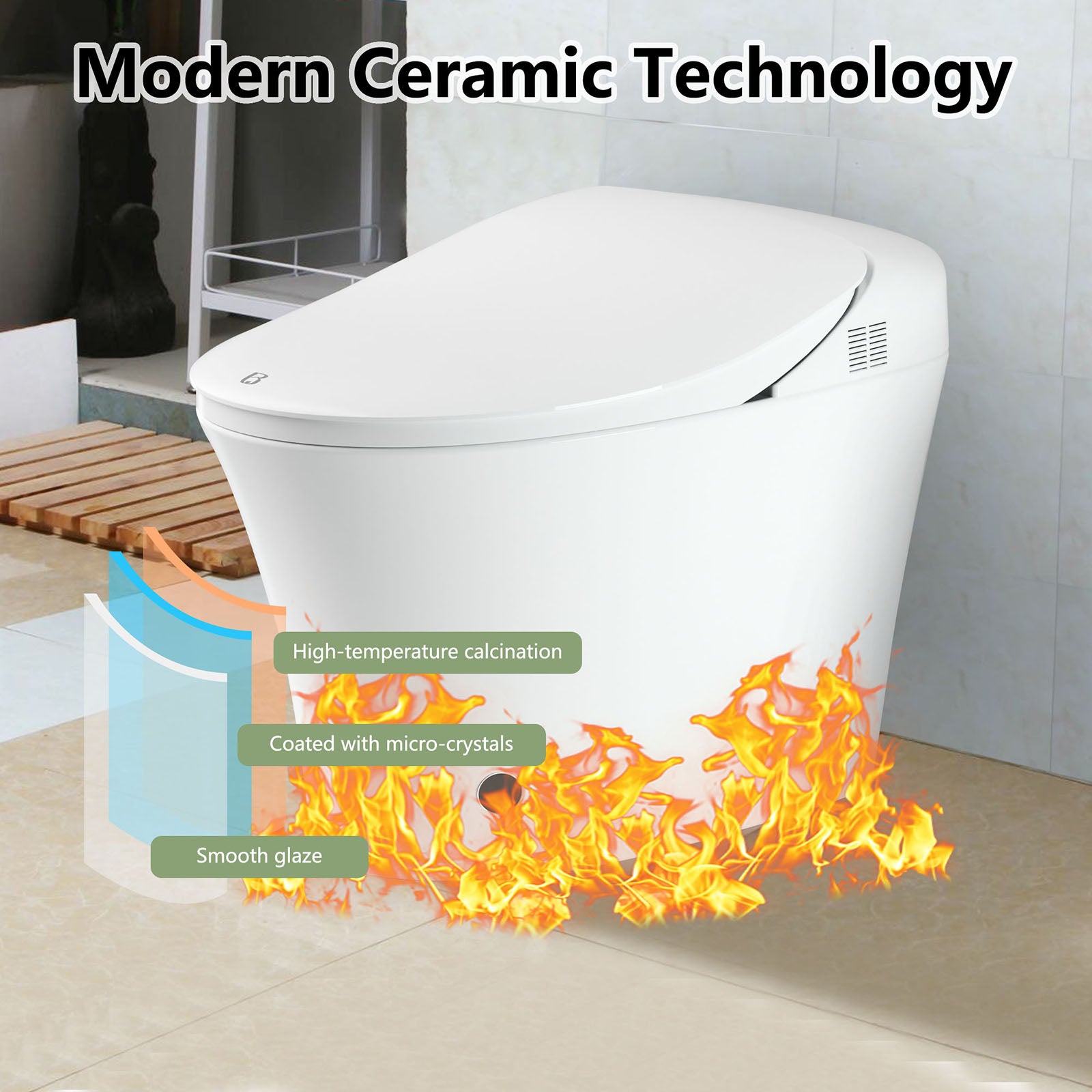 mart Toilet with Wireless Remote, Multiple Spray Modes, Heated Seat with Warm Water Sprayer and Dryer, Foot Sensor Modern Toilet Bidet Automatic Flush Toilet