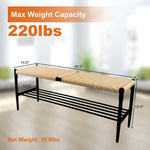 Hand Woven Surface Shoes Storage Rack  Bench Stool with Metal Shelf, Black