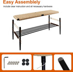 Hand Woven Surface Shoes Storage Rack  Bench Stool with Metal Shelf, Black