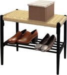 Shoe Storage Organizer Rack with hand-woven Rattan Surface