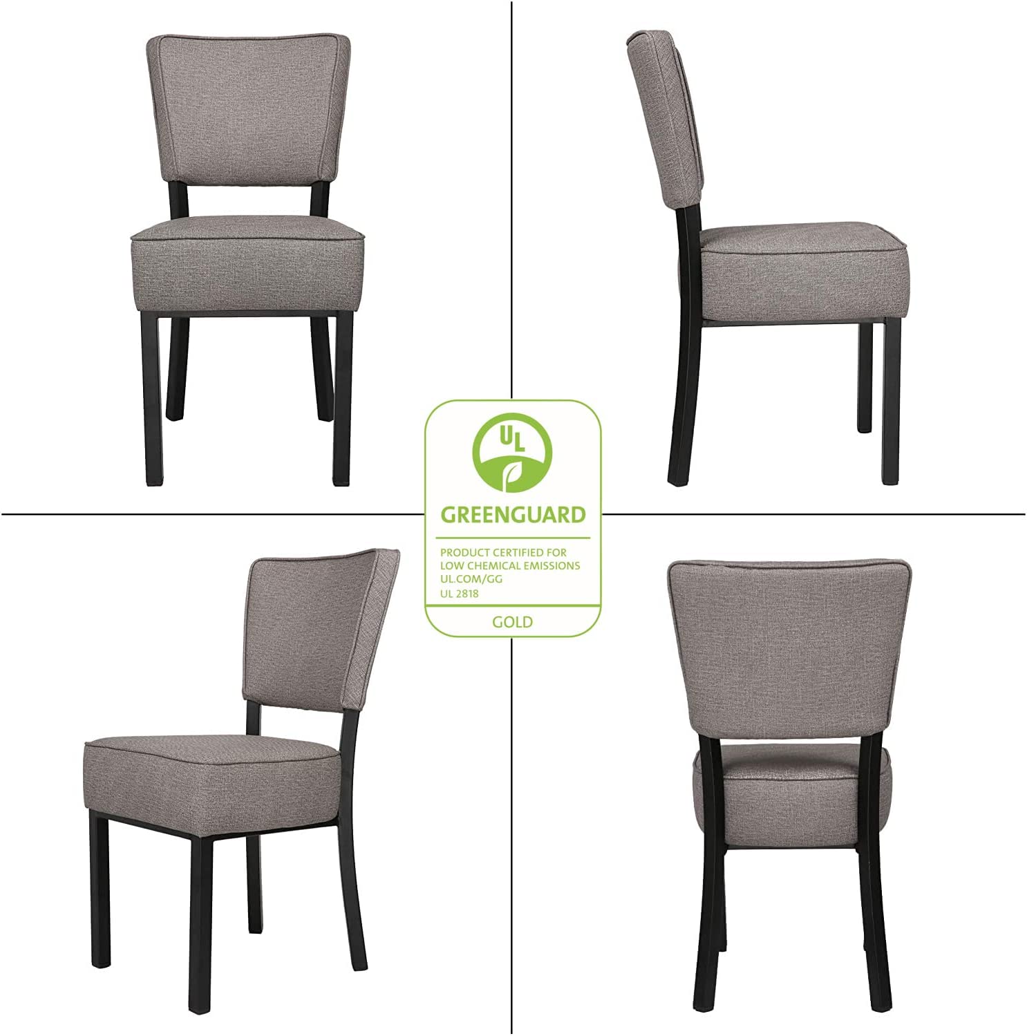 Classic Dining Chair Set of 2, Modern Style Family Leisure Chair with Stainless Steel Legs, PU Leather Mid Back Side Chair, Gray