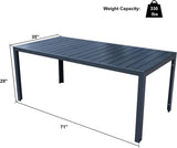 Heavy Duty Patio Outdoor Dining Table for 8 Person, 71" Aluminum Frame Rectangle Table, Black