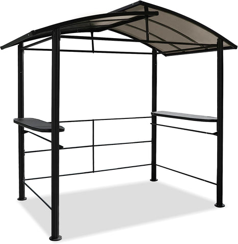 8' x 5' BBQ Patio Canopy Gazebo, Grill Gazebo with Interlaced Polycarbonate Roof, 2 Side Shelves & Hanging Rods