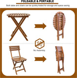 3-Piece Outdoor Wood Round Bistro Set, Patio Folding Furniture Set