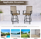 2 Pcs Outdoor  Swivel Bar Stools, Height Patio Bar Chair with High Back, Armrest & Breathable Textilene Fabric