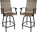 2 Pcs Outdoor  Swivel Bar Stools, Height Patio Bar Chair with High Back, Armrest & Breathable Textilene Fabric