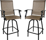 2 Pcs Outdoor  Swivel Bar Stools, Height Patio Bar Chair with High Back, Armrest & Breathable Textilene Fabric