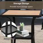 Patio Square Bar Table for Garden Backyard with Storage Rack & Wooden-Like Table Top