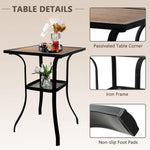 Patio Square Bar Table for Garden Backyard with Storage Rack & Wooden-Like Table Top