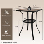 Patio Square Bar Table for Garden Backyard with Storage Rack & Wooden-Like Table Top