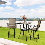 Patio Square Bar Table for Garden Backyard with Storage Rack & Wooden-Like Table Top