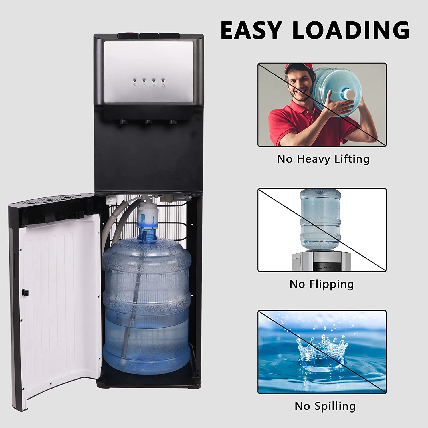 3-5 Gallon Bottom Loading Water Cooler Dispenser with 3-Temperature & Child Safety Lock, Black