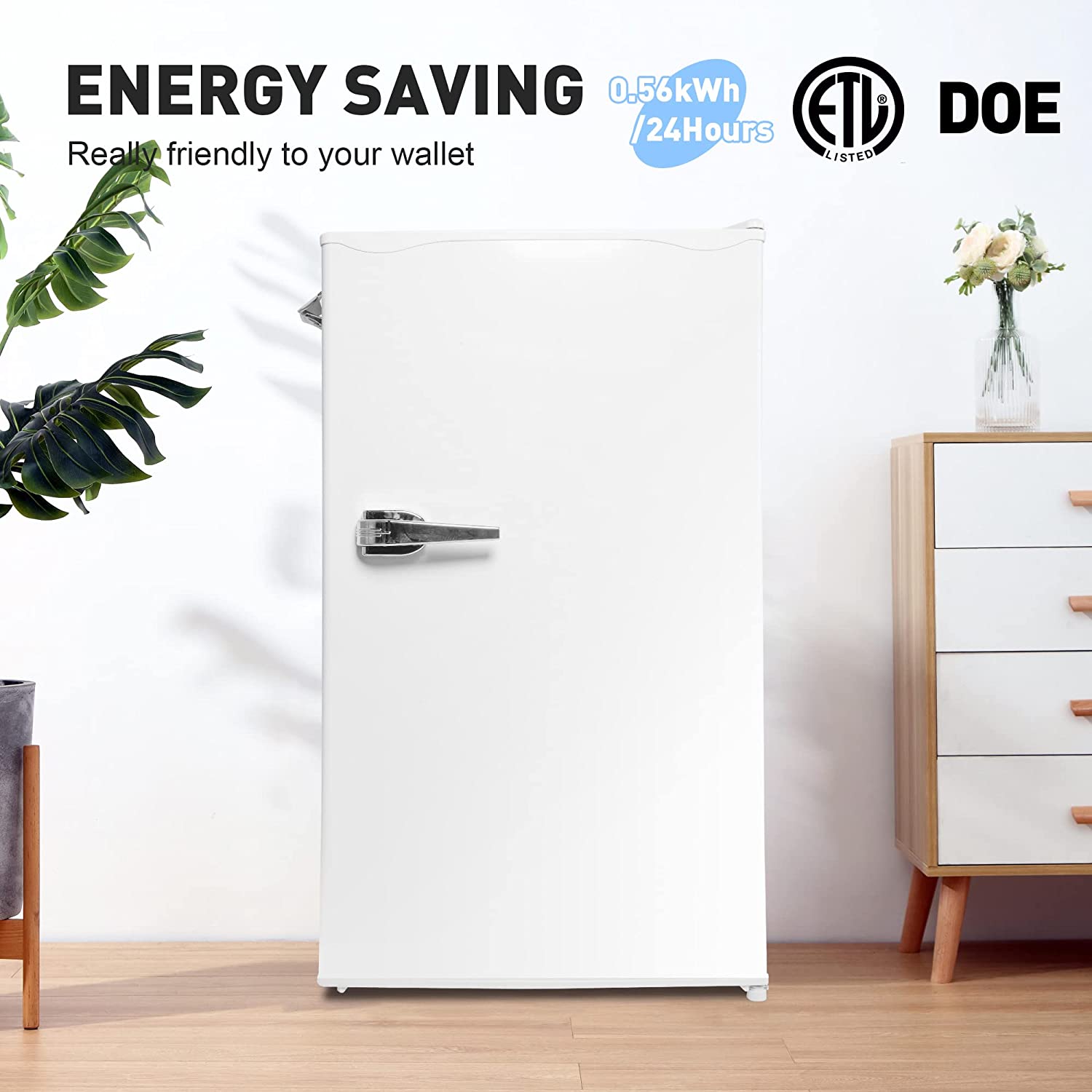 3.2 Cu.Ft Compact Fridge with Freezer, White Single Door Mini Refrigerator with Adjustable Thermostat Control