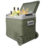 52 Quart  Portable Car Refrigerator Freezer with Wheels & Pull Rod, Temperature Display (-4℉-68℉), 12/24V DC & 100-240V AC