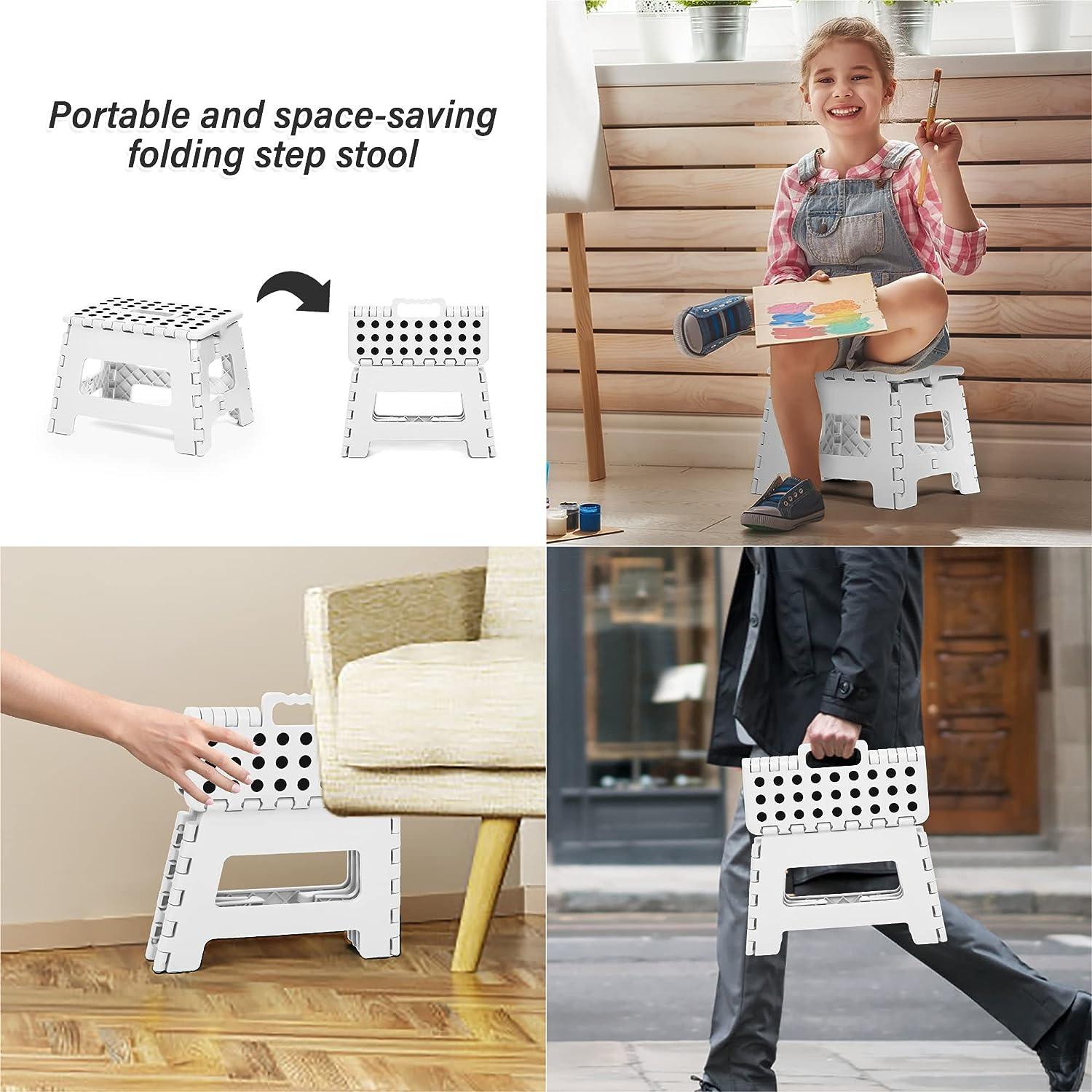 Super Strong Folding Step Stool with Handle 300 LB Capacity for Adults and Toddlers, White - Bosonshop