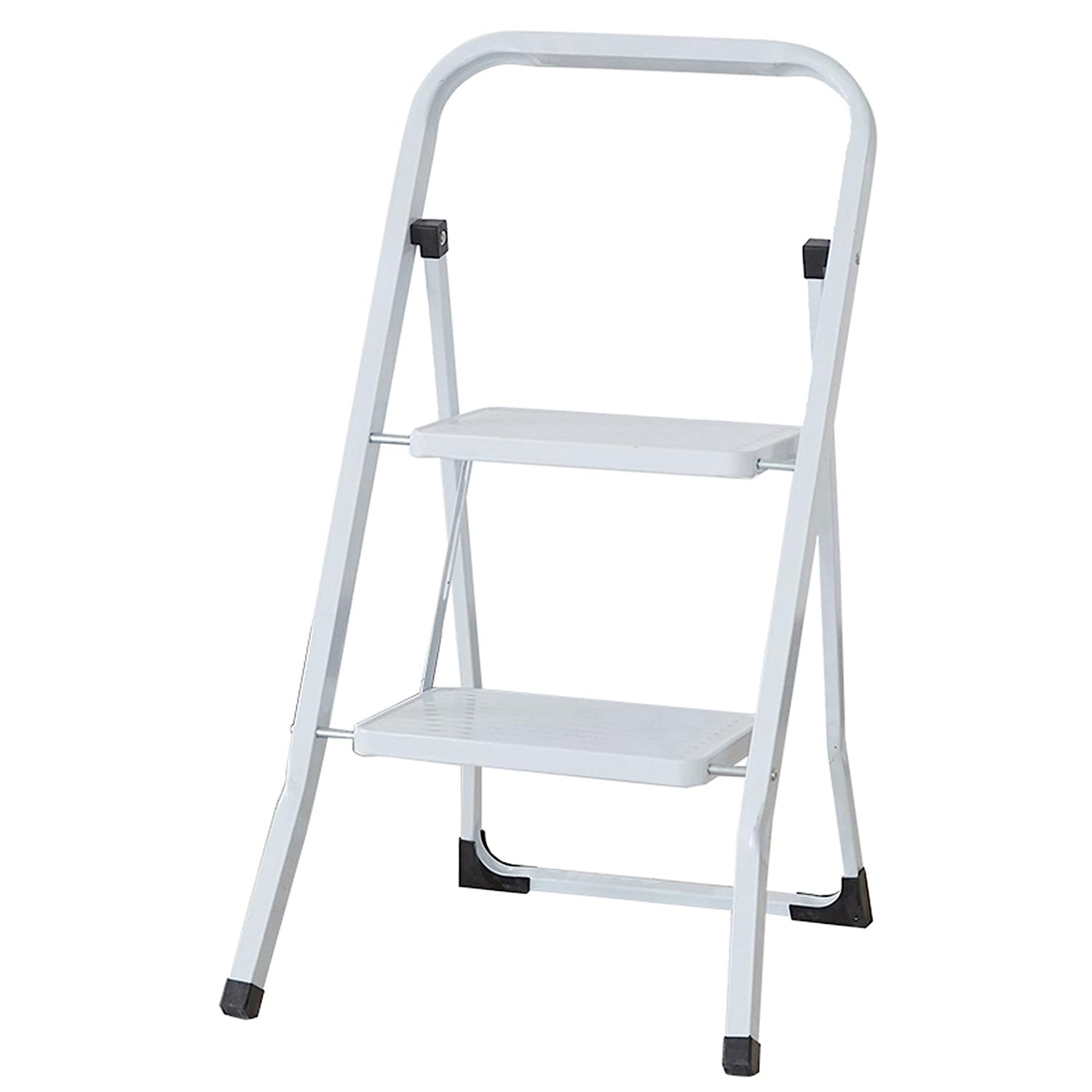 Folding Portable 2 Steps Ladder Steel Step Stool with 330lbs Capacity, White