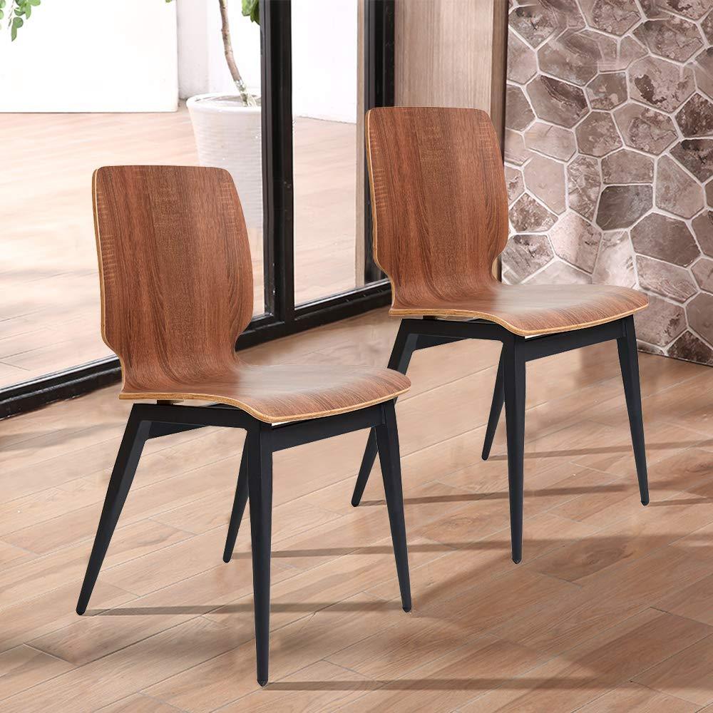 Set of 4 Modern Dining Chairs Wooden Kitchen Side Chairs with Metal Legs, Brown