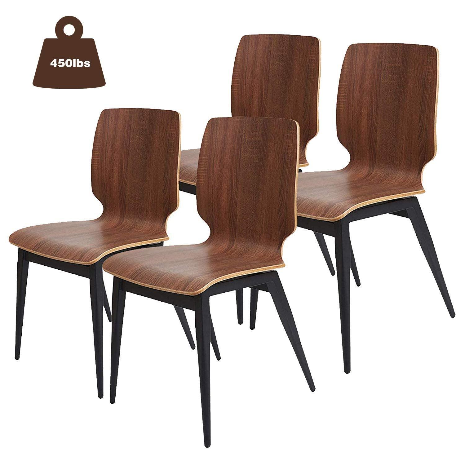 Set of 4 Modern Dining Chairs Wooden Kitchen Side Chairs with Metal Legs, Brown