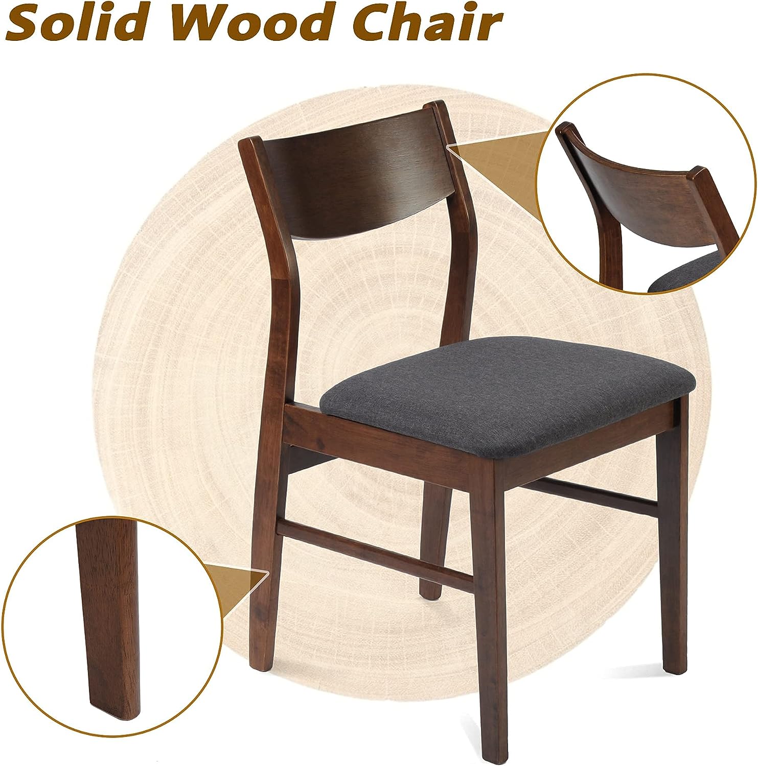 2 Pack Wooden Chairs with Cushioned Seat for Dining Room Set of 2 Upholstered Chairs with Back