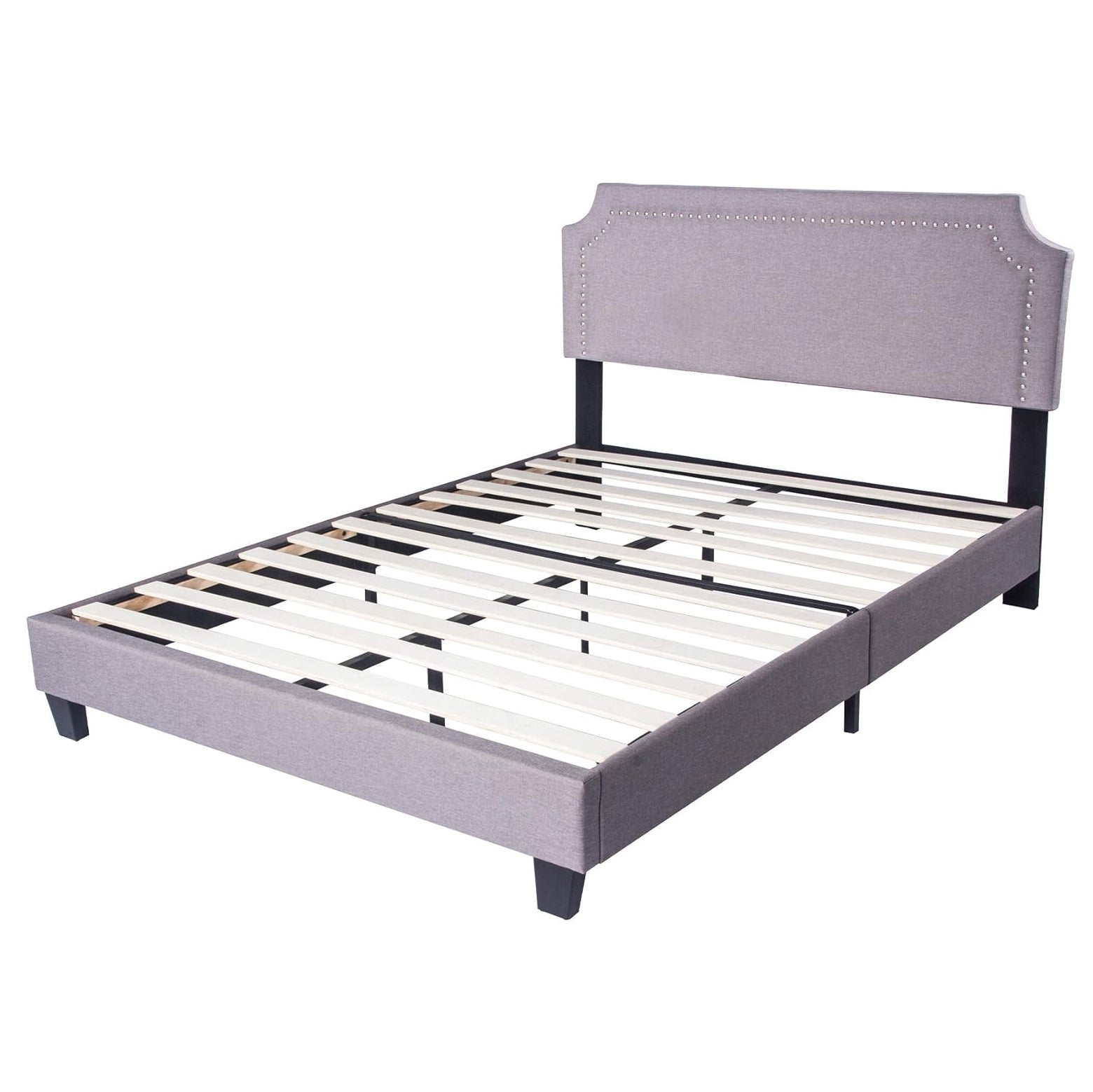 60" Platform Bed Frame Queen Upholstered Headboard Wood Slat Support Metal Frame Heavy Duty Bed Frame for Bedroom