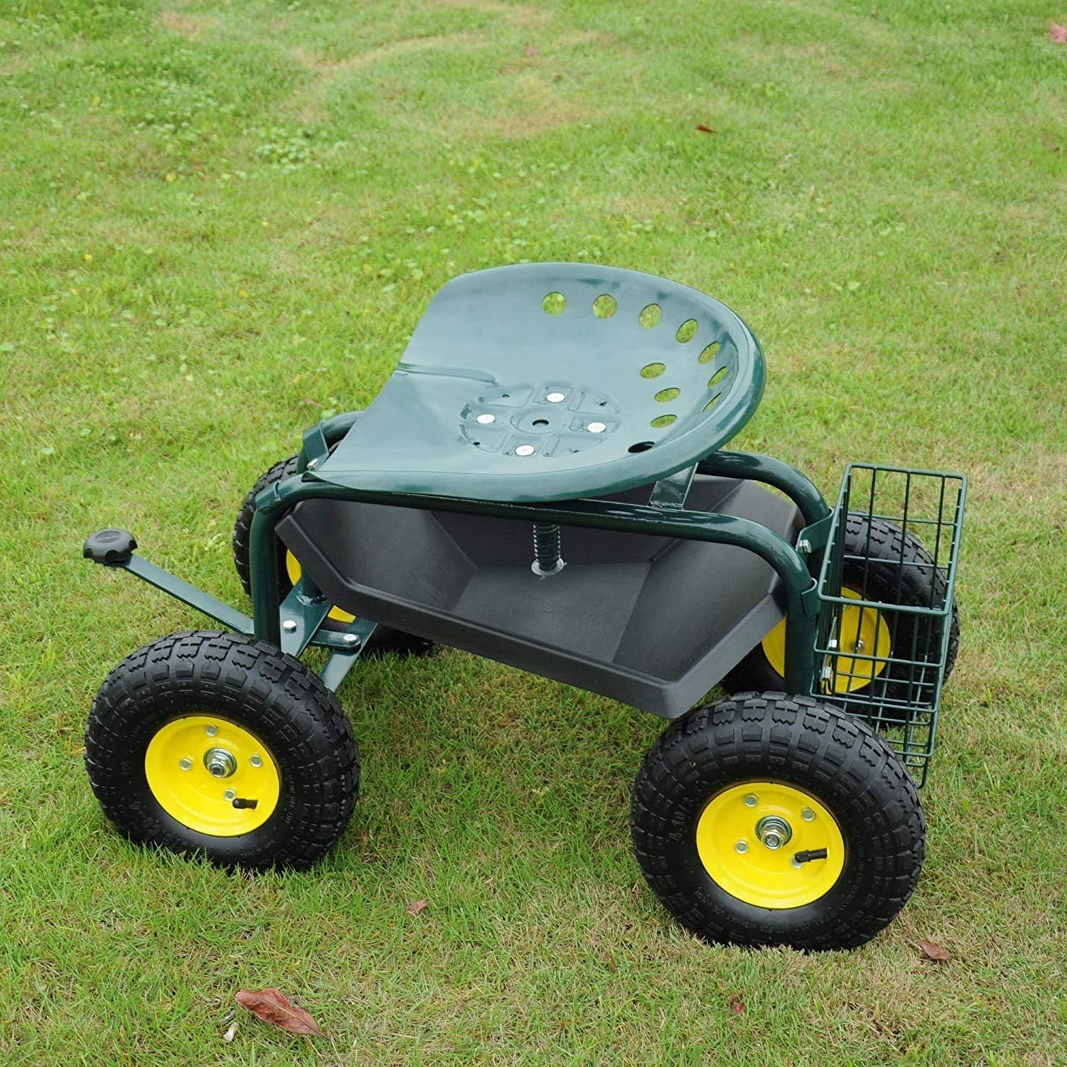 Garden Cart Wagon Scooter Rolling Yard Work Seat  with Tool Tray and 360 Swivel Seat