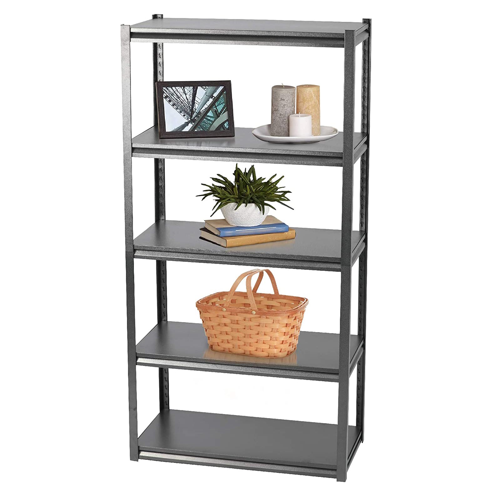 4 Tiers Adjustable Storage Shelf Rack Modern Style Bookcase Display Stand and Storage Tower,Black