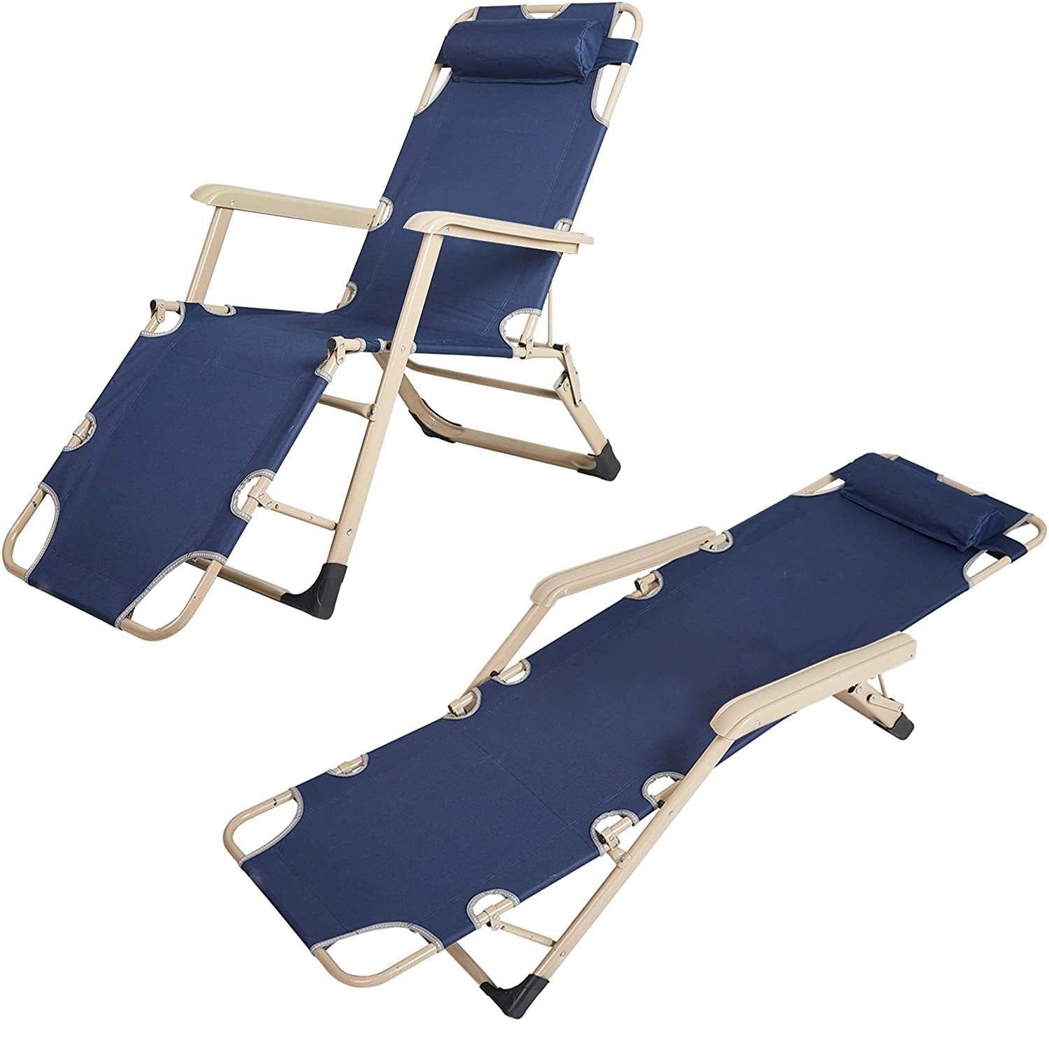 Outdoor Reclining Lawn Chairs Set of 2 Adjustable Folding Patio Recliners with Pillow for Pool Lawn Beach