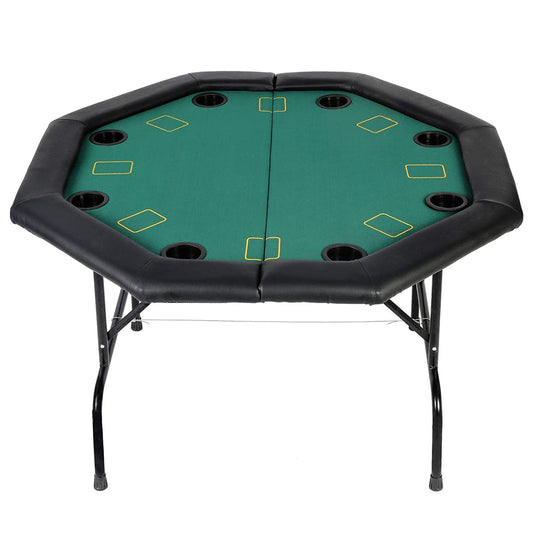 48" Octagon Foldable Poker Table for 8 Player Texas Casino Blackjack Table with Plastic Cup Holders
