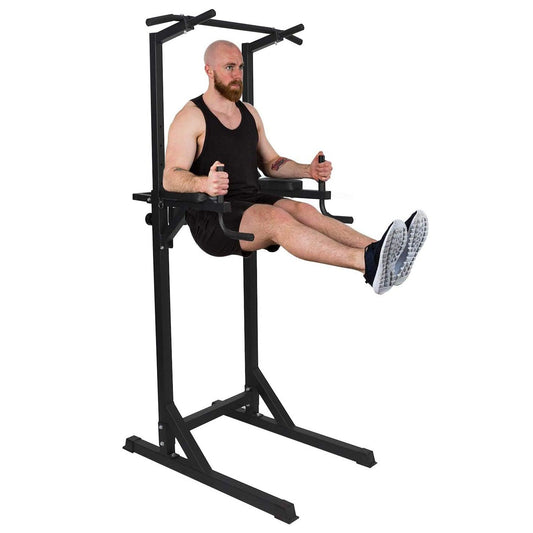 Adjustable Height 62.2" to 84.5" Strength Power Tower Dip Station Pull Up Bar Workout Equipment, Holds Up to 660LBS