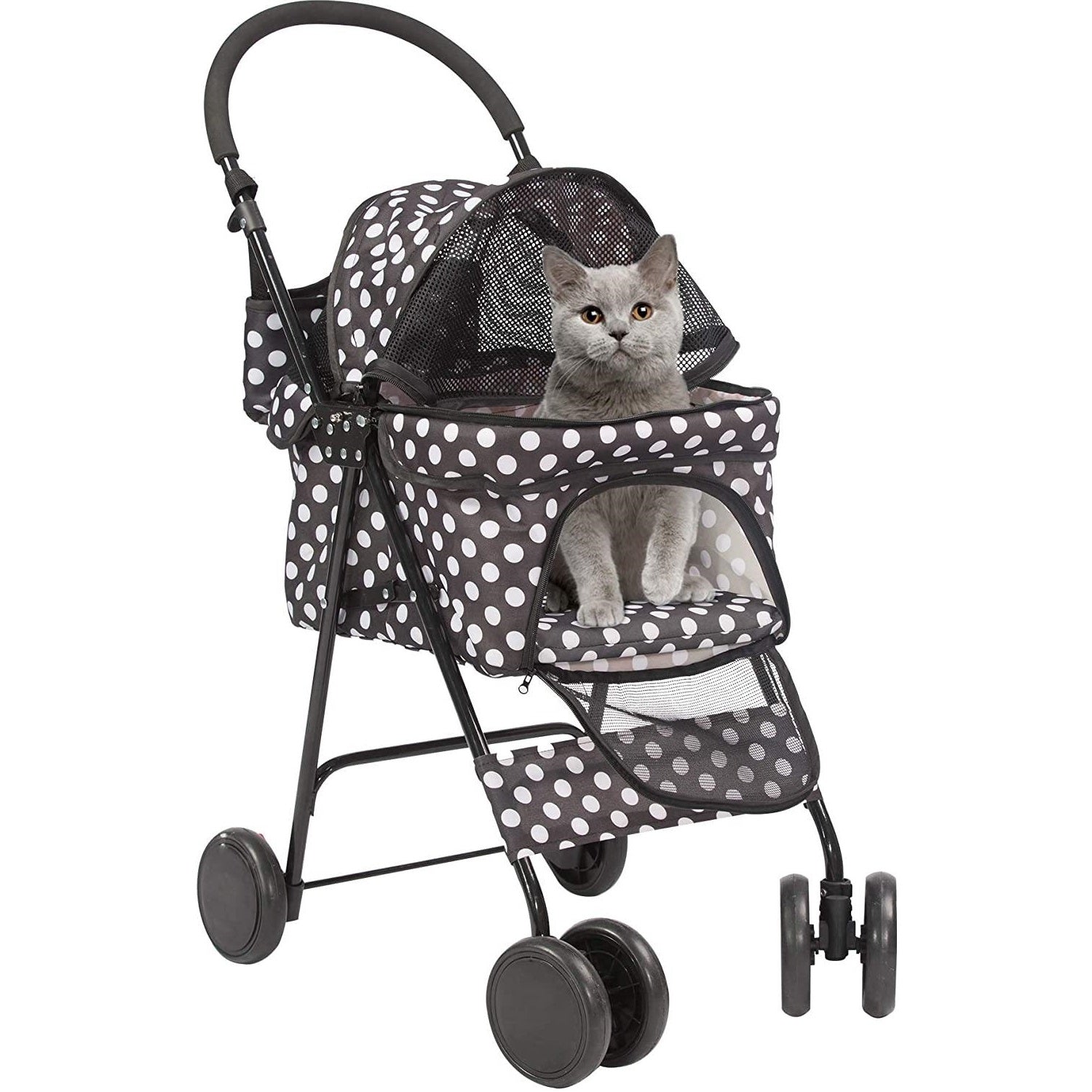 Folding Pet Stroller Kitten Puppy Travel Carriages for Small Cats and Dogs, Capacity 33lbs