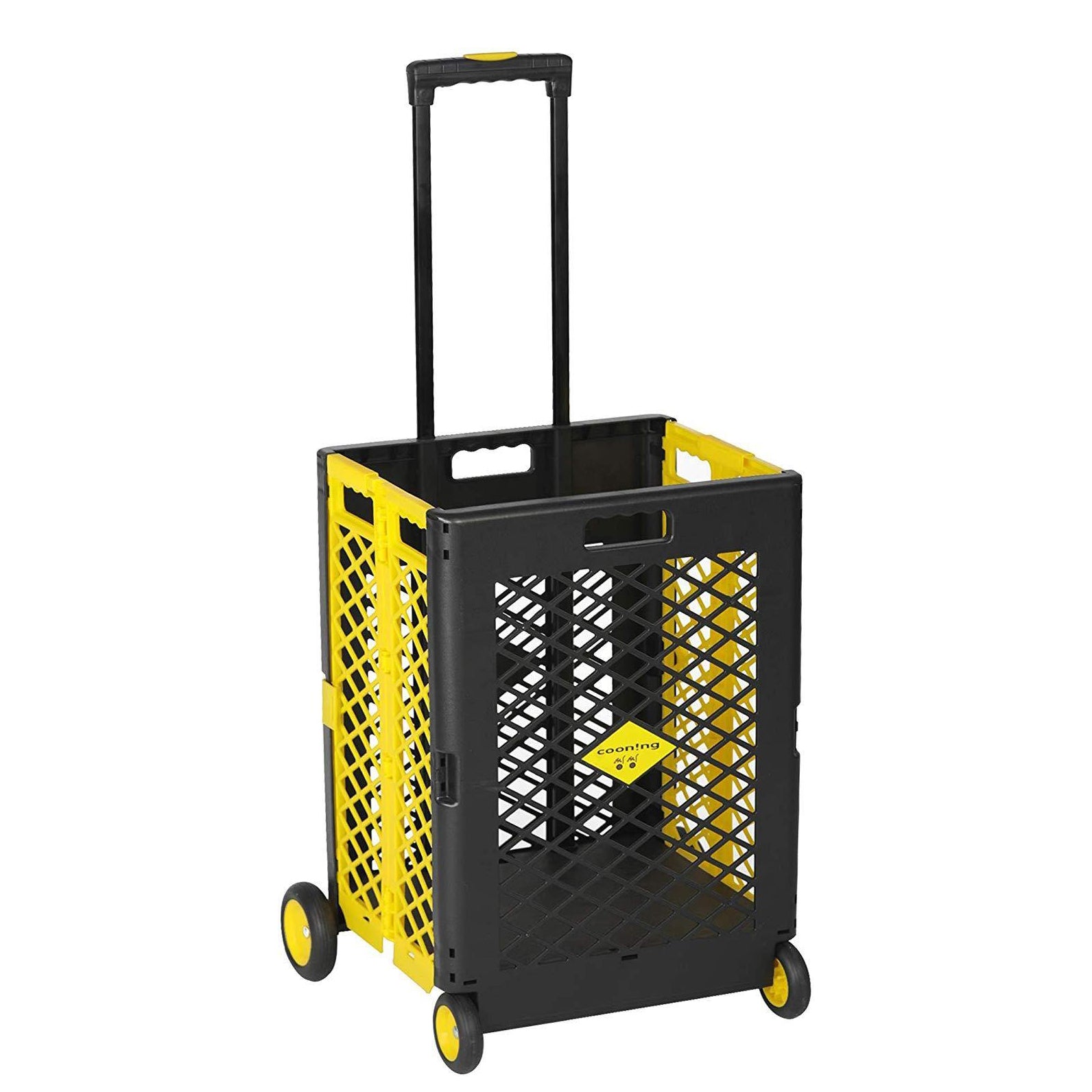 55L Foldable Rolling Cart with Wheels, Portable Updated Utility Tools Rolling Crate w/ Telescopic Handle, Yellow