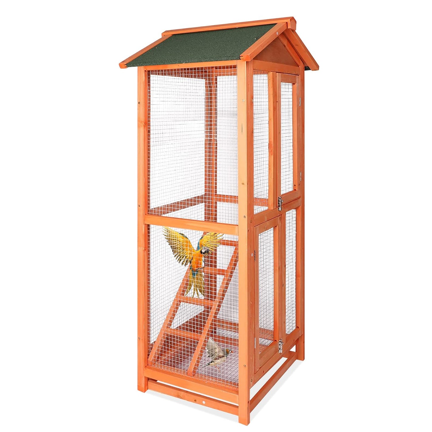 Wooden Large Bird Cage Pet Play Covered House Ladder Feeder Stand Outdoor