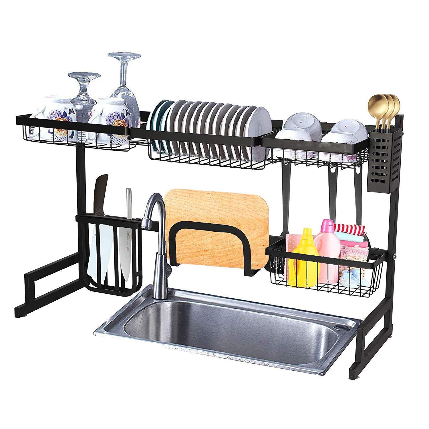 Over The Sink Dish Drying Rack Stainless Steel Kitchen Supplies Storage Shelf Drainer Organizer, 35" x 12.2" x 20.4"
