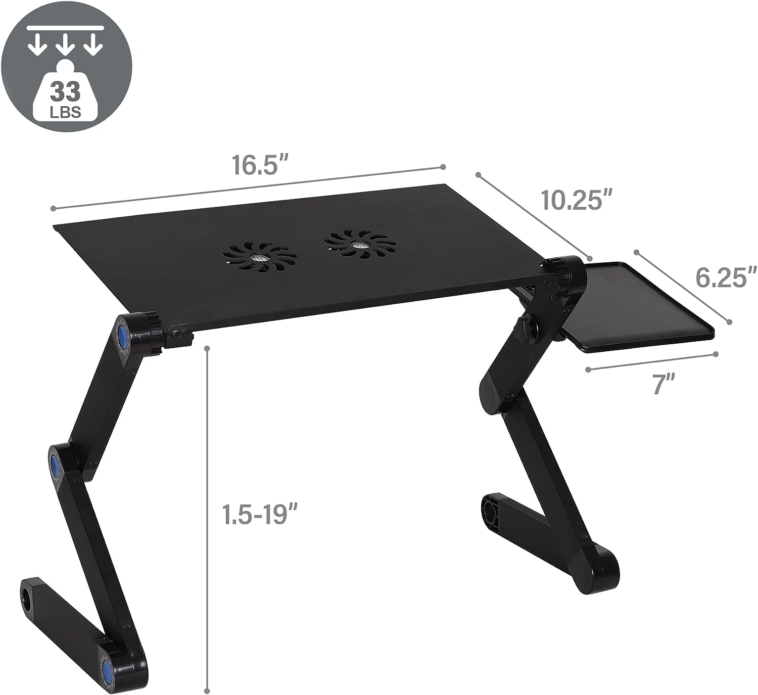 Foldable Aluminum Laptop Desk Adjustable Portable Table Stand with 2 CPU Cooling Fans and Mouse Pad