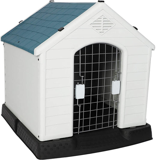 Plastic Ventilate Dog House with Door Weatherproof Pet House with Elevated Floor, Medium