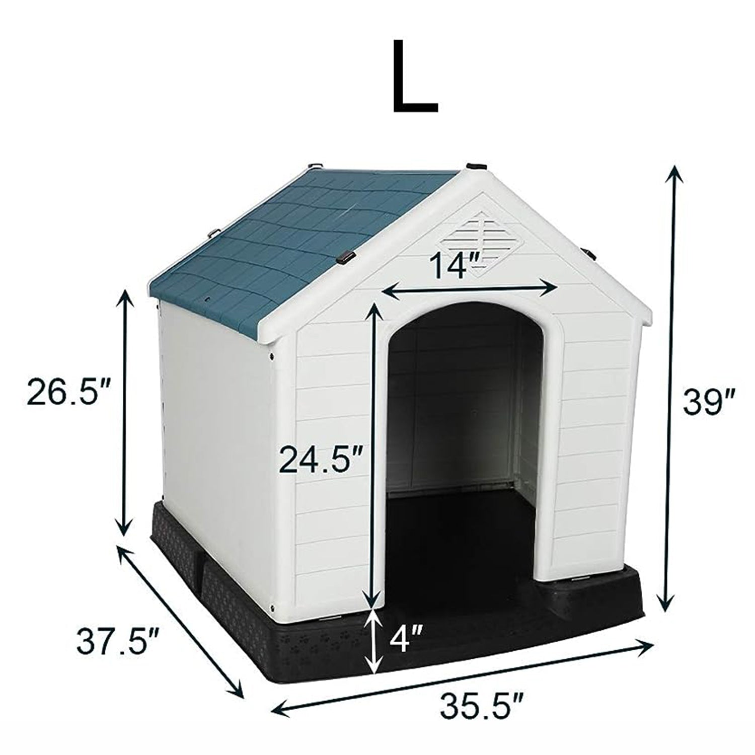 Dog House Outdoor Plastic 39" Height Weatherproof Kennel House with Elevated Floor