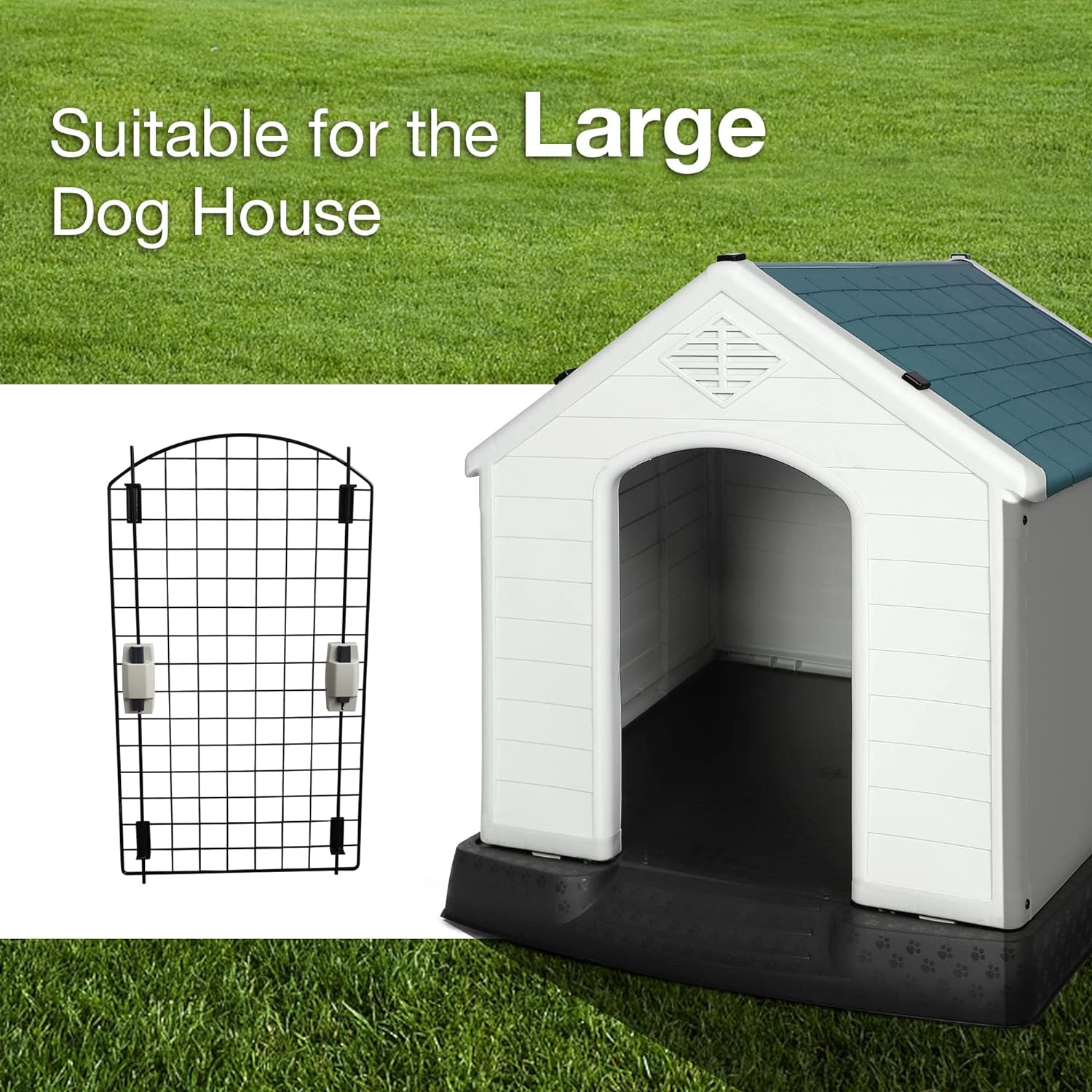 Dog House Outdoor Plastic 39" Height Weatherproof Kennel House with Elevated Floor